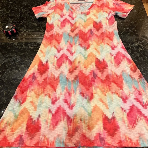$113 David Cline BRIGHT tie dye tee shirt dress. Size Small. Cheerful and fun. - Picture 3 of 10